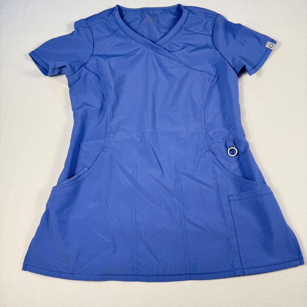 Cherokee Infinity XXS Ciel Blue Scrub Top Short Sleeve mock wrap v neck STRETCH‎
